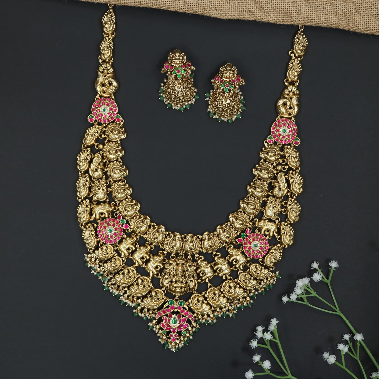 Antique Bridal Long Haara With Elephant Chain Styling