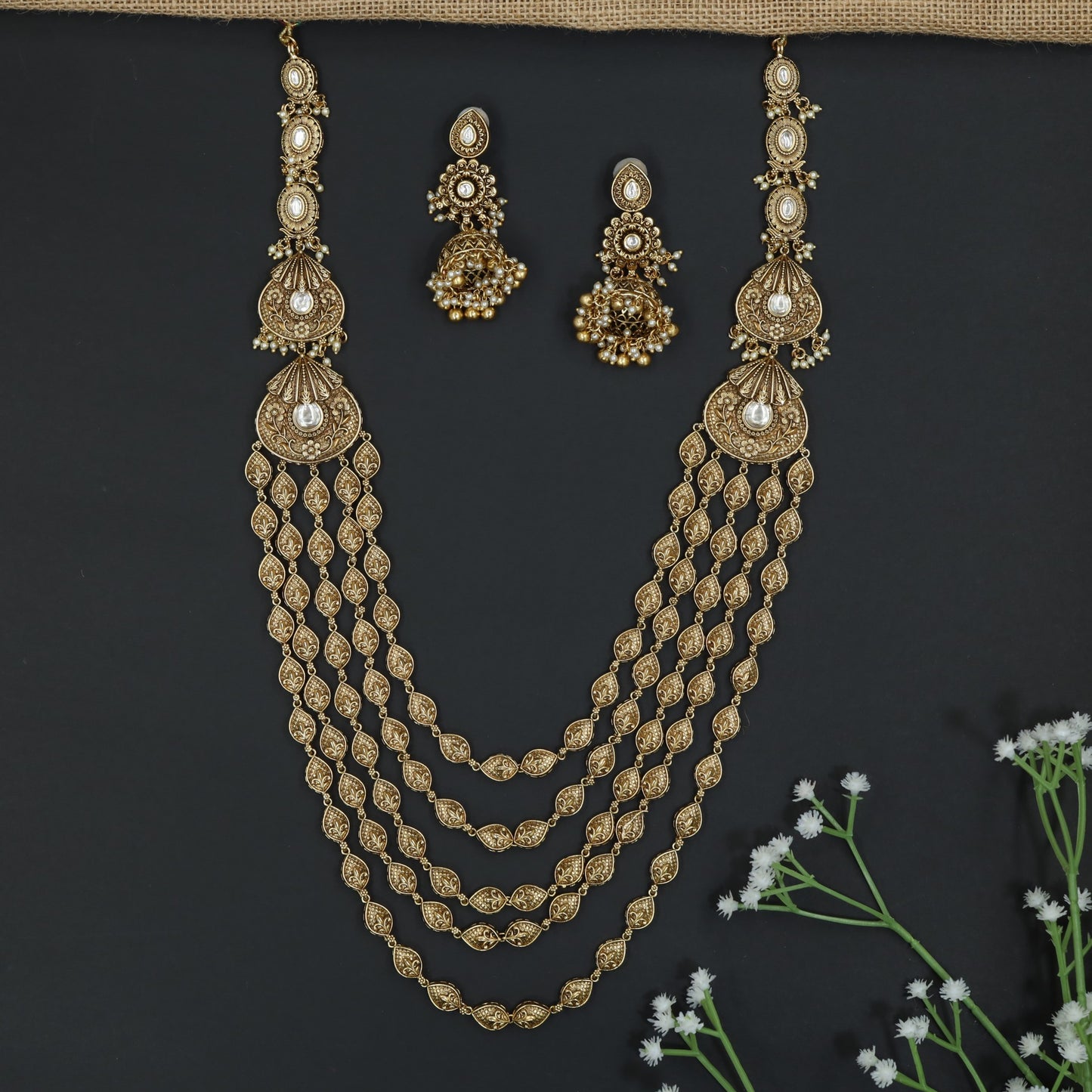 Classic Multi Layer Antique Long Haara With Pendant Work