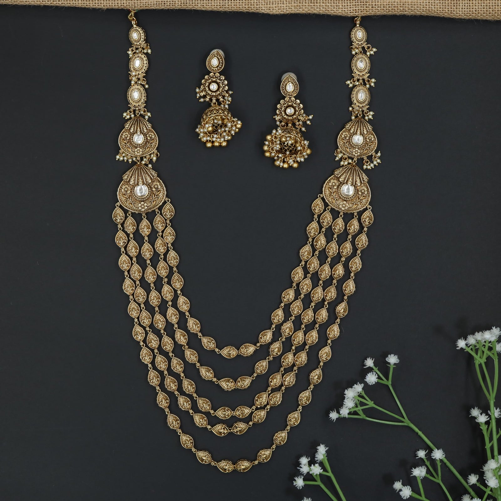 Classic Multi Layer Antique Long Haara With Pendant Work