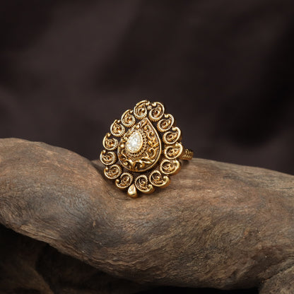 Traditional Teardrop Centre Antique Finger Ring With Curved Scroll Detailing