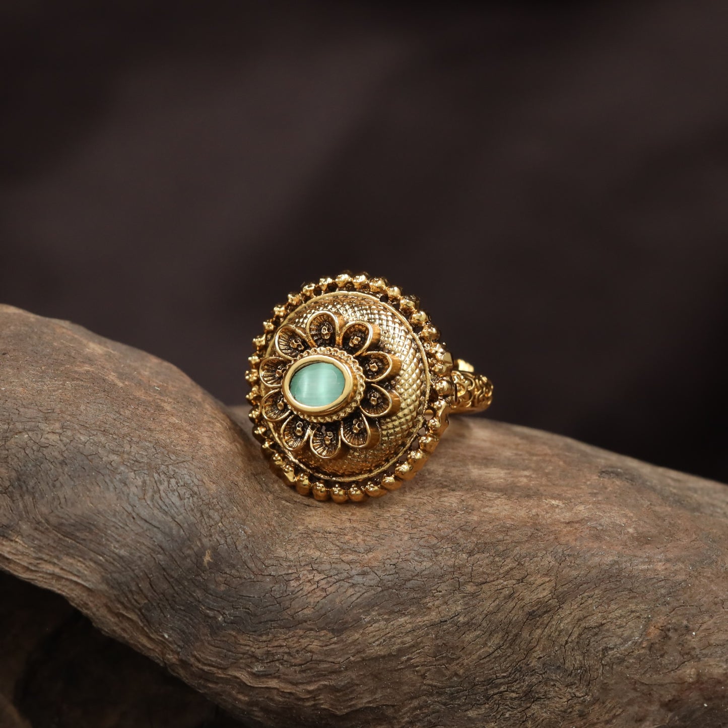 Signature Beaded Border Antique Finger Ring With Decorative Rosette Pattern