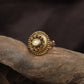 Signature Beaded Border Antique Finger Ring With Decorative Rosette Pattern