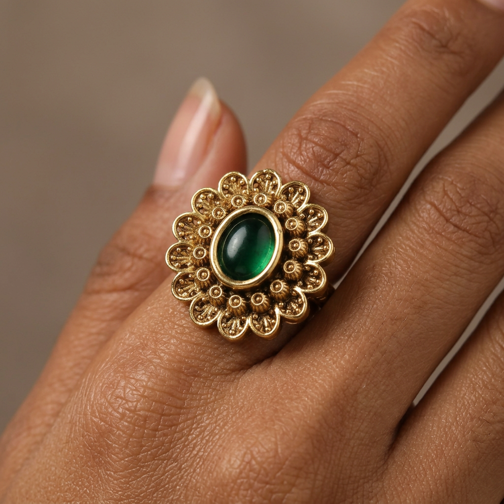 Luxury Multi Petal Rosette Antique Finger Ring With Raised Centre Detail
