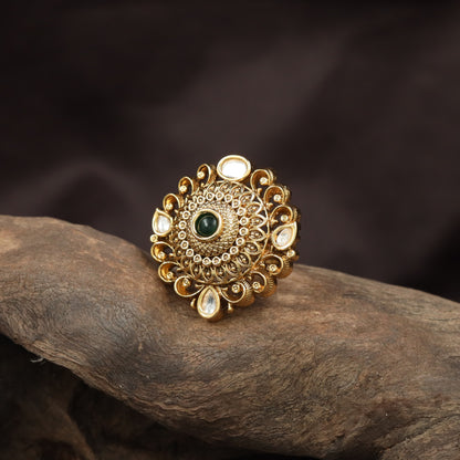 Heritage Circular Filigree Antique Finger Ring With Open Scrollwork Border