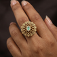 Premium Floral Disc Antique Finger Ring With Layered Petal Detailing