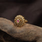 Premium Floral Disc Antique Finger Ring With Layered Petal Detailing
