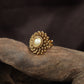 Designer Lotus Petal Inspired Antique Finger Ring With Oval Centre Accent