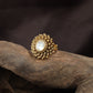 Designer Lotus Petal Inspired Antique Finger Ring With Oval Centre Accent