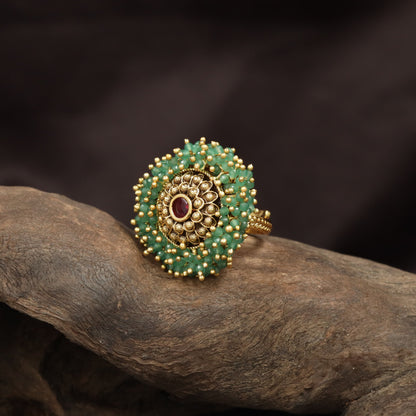 Heritage Beaded Rosette Antique Finger Ring With Oval Centre Detail
