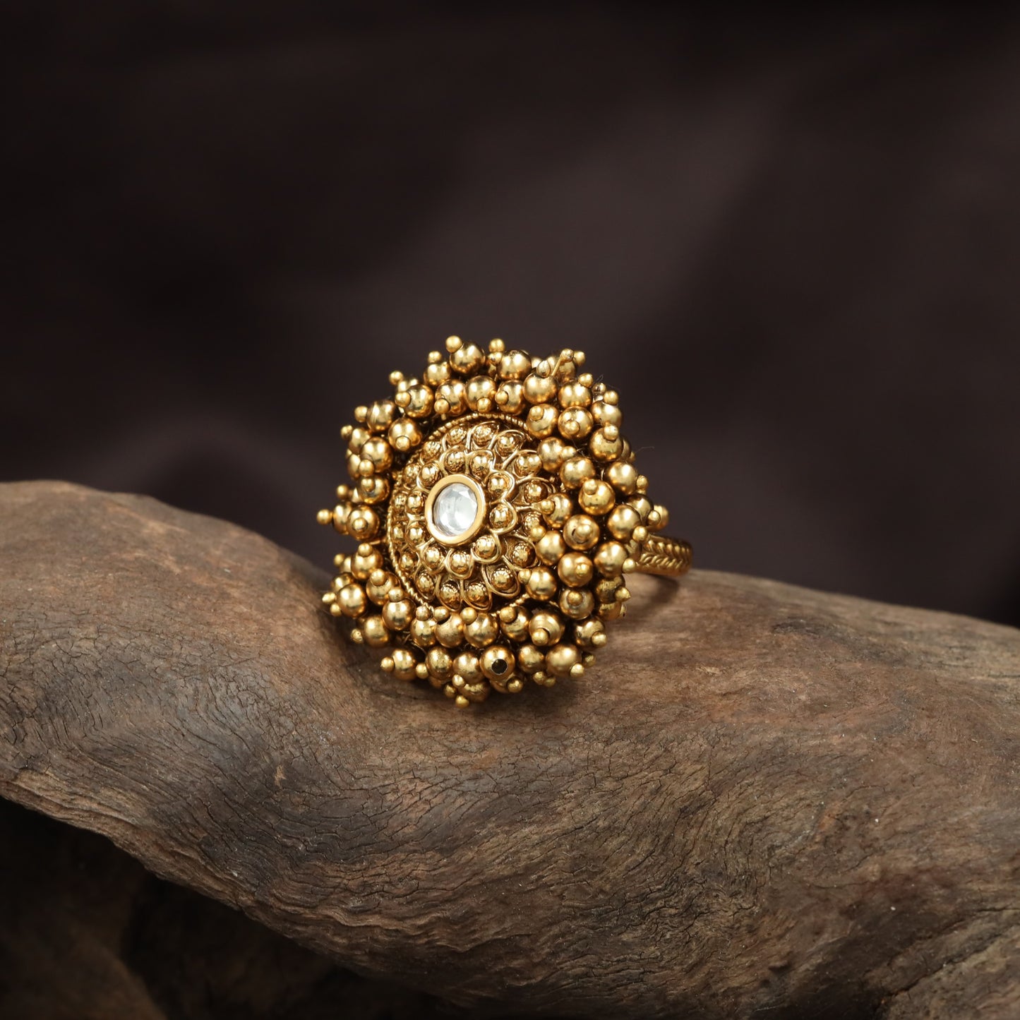 Heritage Beaded Rosette Antique Finger Ring With Oval Centre Detail