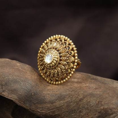 Heritage Concentric Rosette Antique Finger Ring With Raised Centre Detail