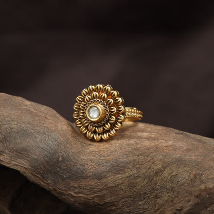 Festive Sunburst Pattern Antique Finger Ring With Decorative Centre