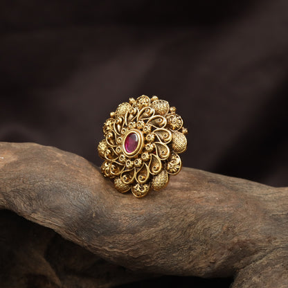Premium Floral Centrepiece Antique Finger Ring With Curved Scroll Accents