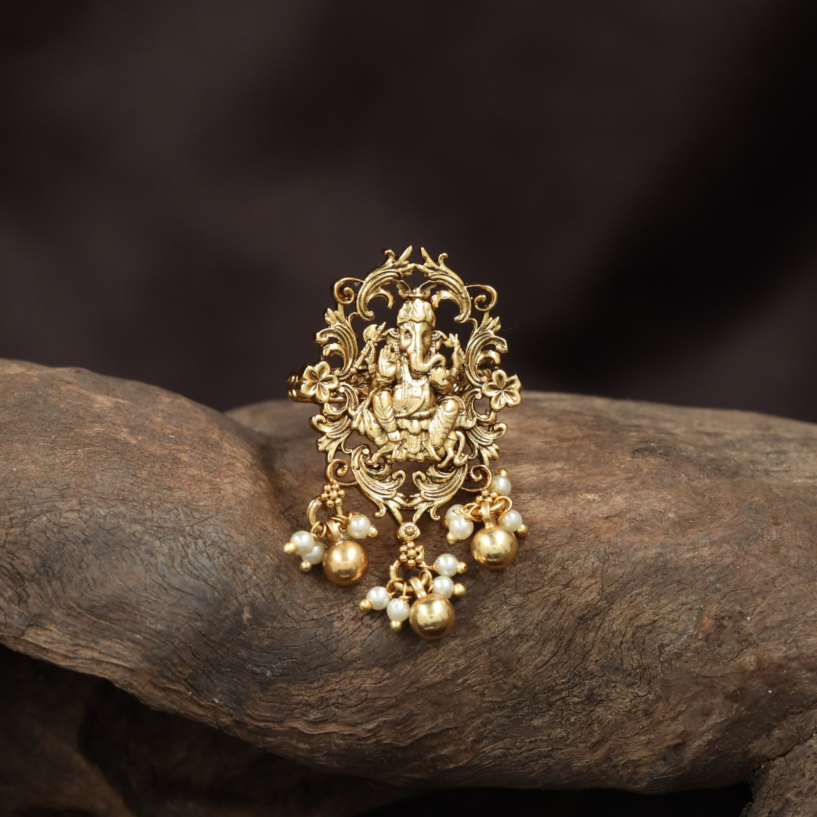 Designer Antique Finger Ring with Ganesha Crown Detailing