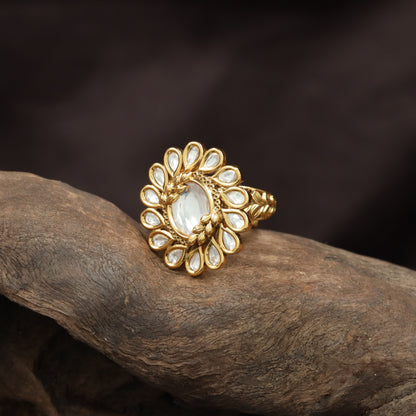 Grand Antique Finger Ring framed by Floral Panel Borders