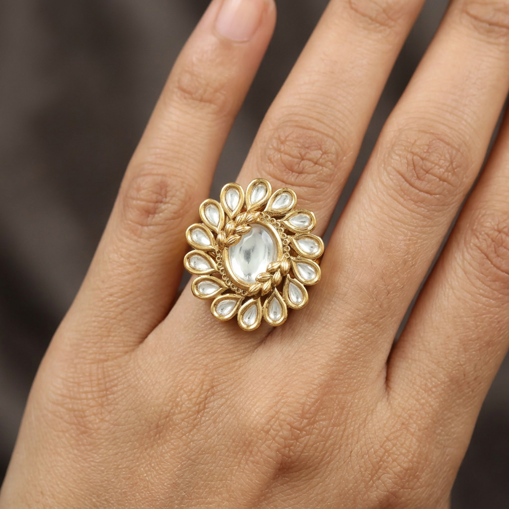 Grand Antique Finger Ring framed by Floral Panel Borders