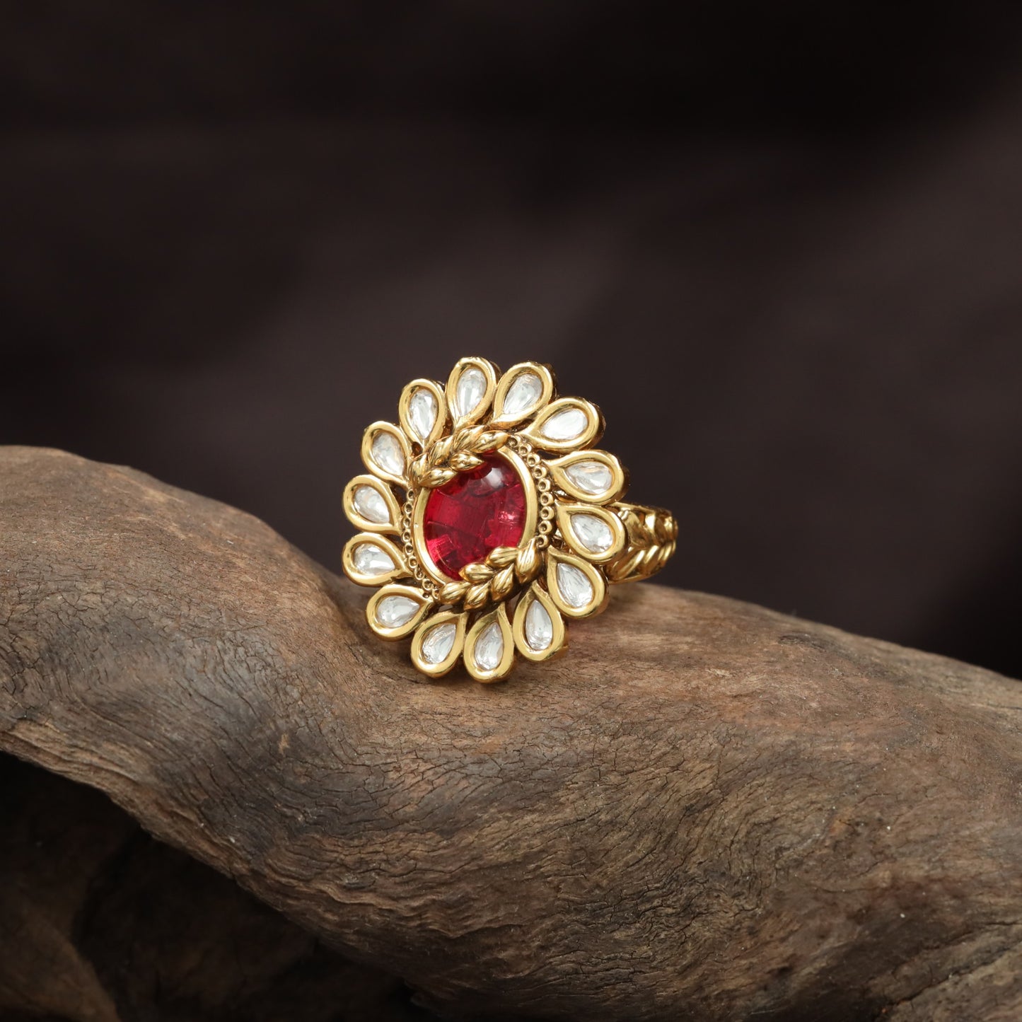 Grand Antique Finger Ring framed by Floral Panel Borders