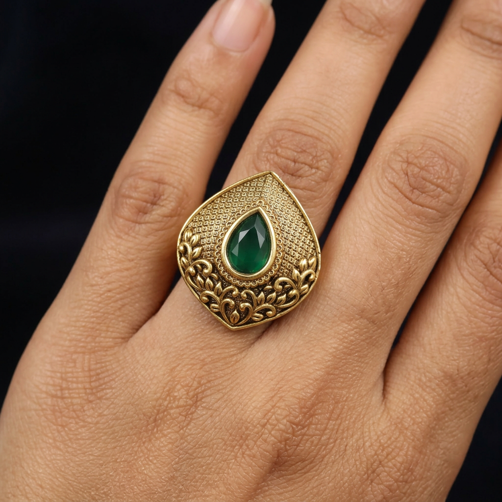 Bridal Antique Finger Ring with Structured Ornamental Composition