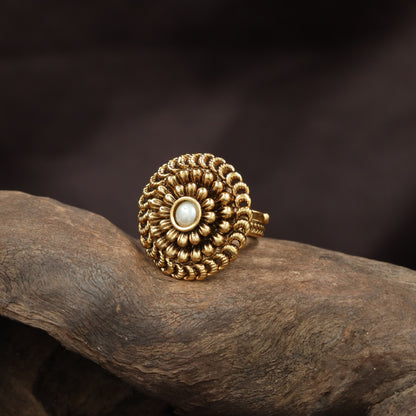 Luxury Antique Finger Ring with Carved Loop Framework