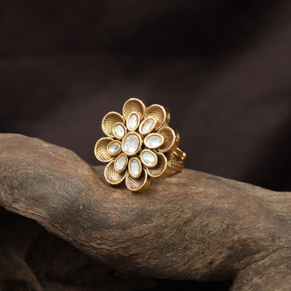 Designer Antique Finger Ring showcasing Central Flower Composition