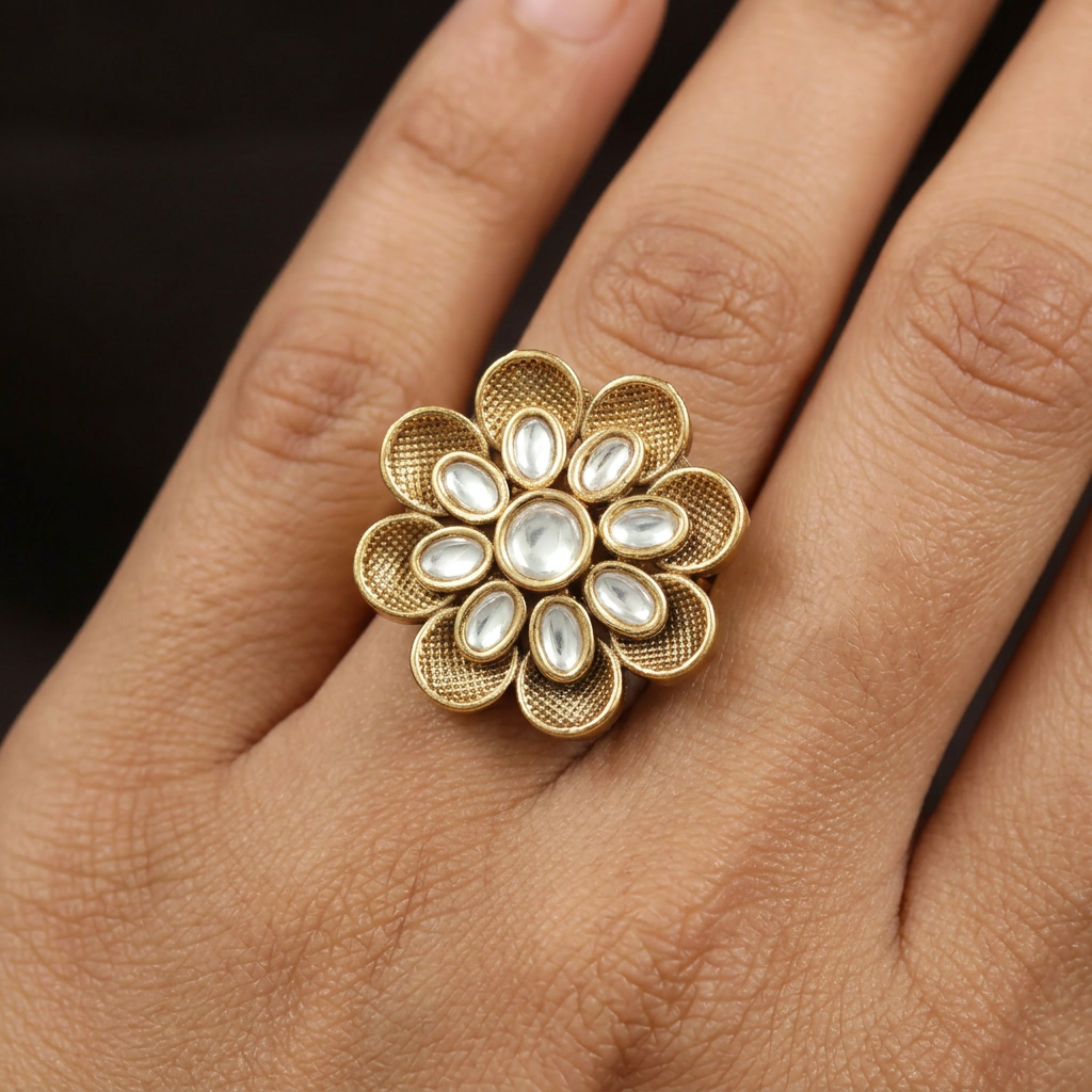 Designer Antique Finger Ring showcasing Central Flower Composition