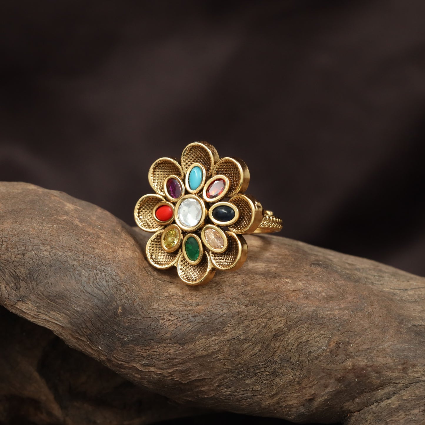 Designer Antique Finger Ring showcasing Central Flower Composition