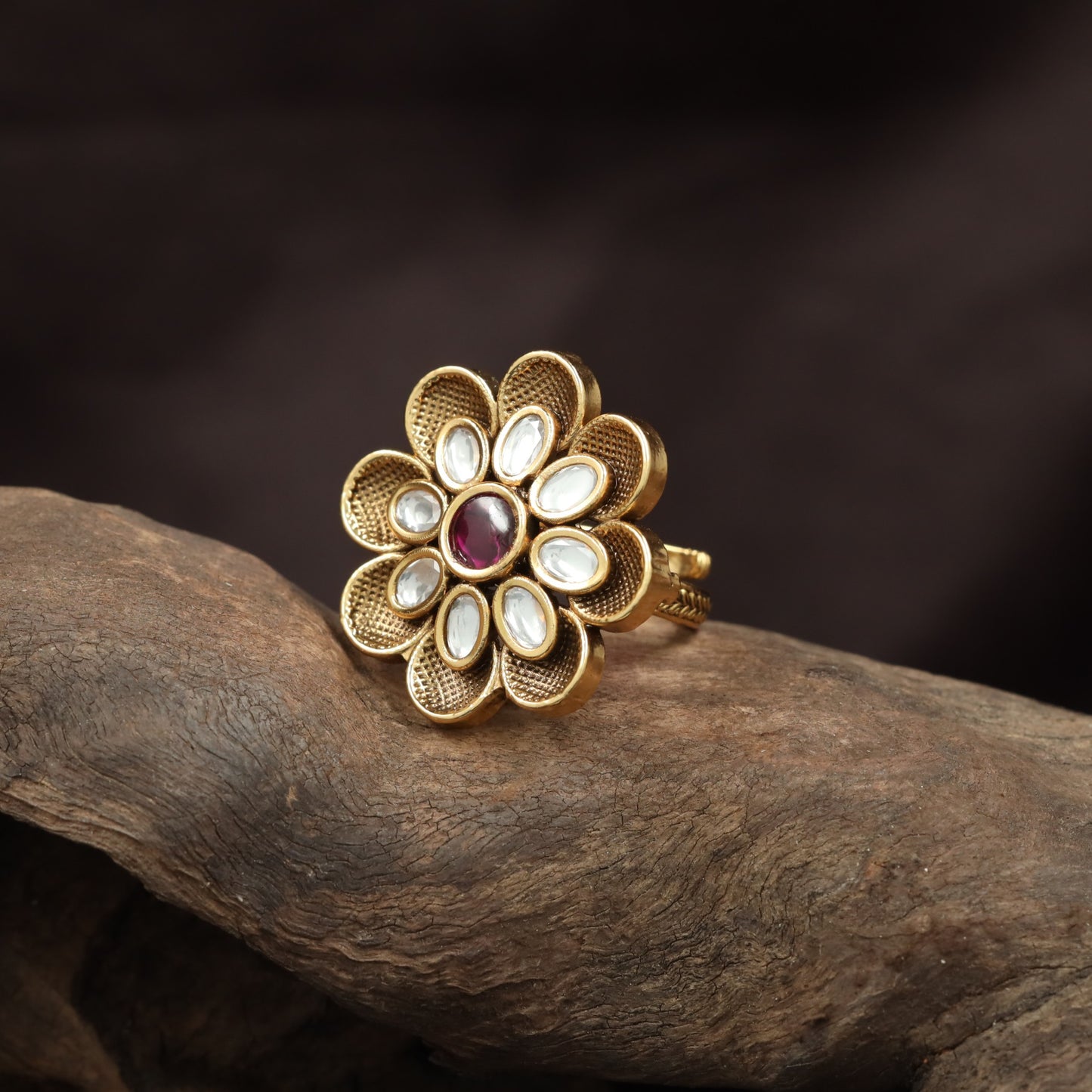 Designer Antique Finger Ring showcasing Central Flower Composition