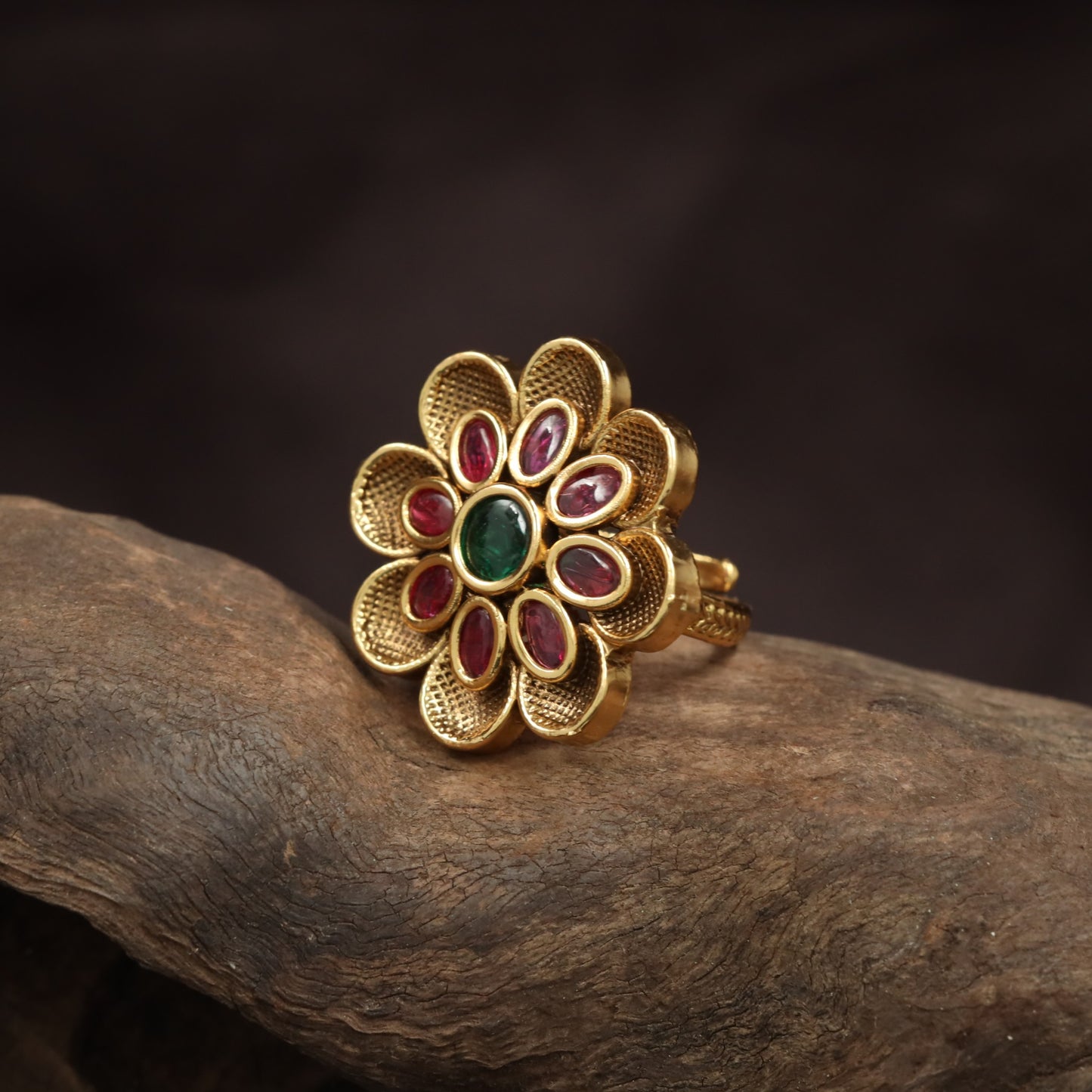 Designer Antique Finger Ring showcasing Central Flower Composition