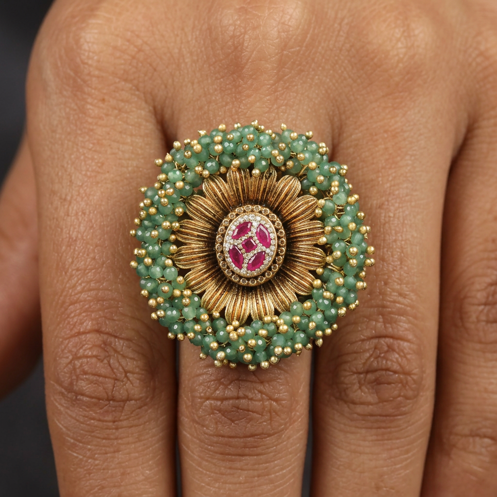 Regal Antique Finger Ring featuring Structured Panel Borders