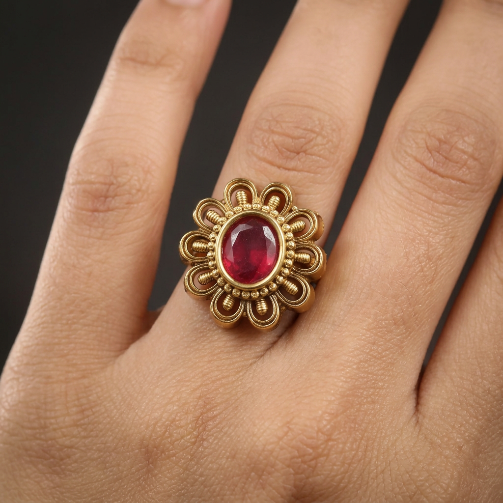 Classic Antique Finger Ring with Structured Petal Framework