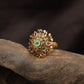 Signature Floral Crest Antique Finger Ring With Sculpted Surface Work