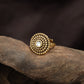 Regal Sunburst Antique Finger Ring With Layered Bead Border Design