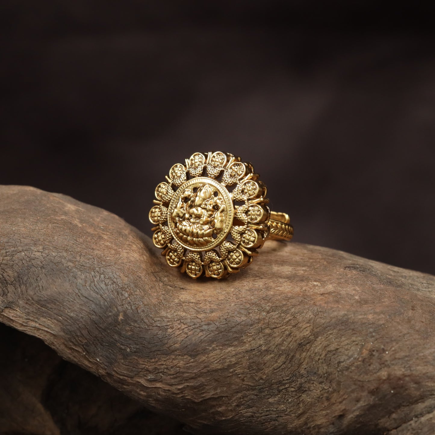 Designer Lakshmi Centre Antique Finger Ring With Floral Pattern