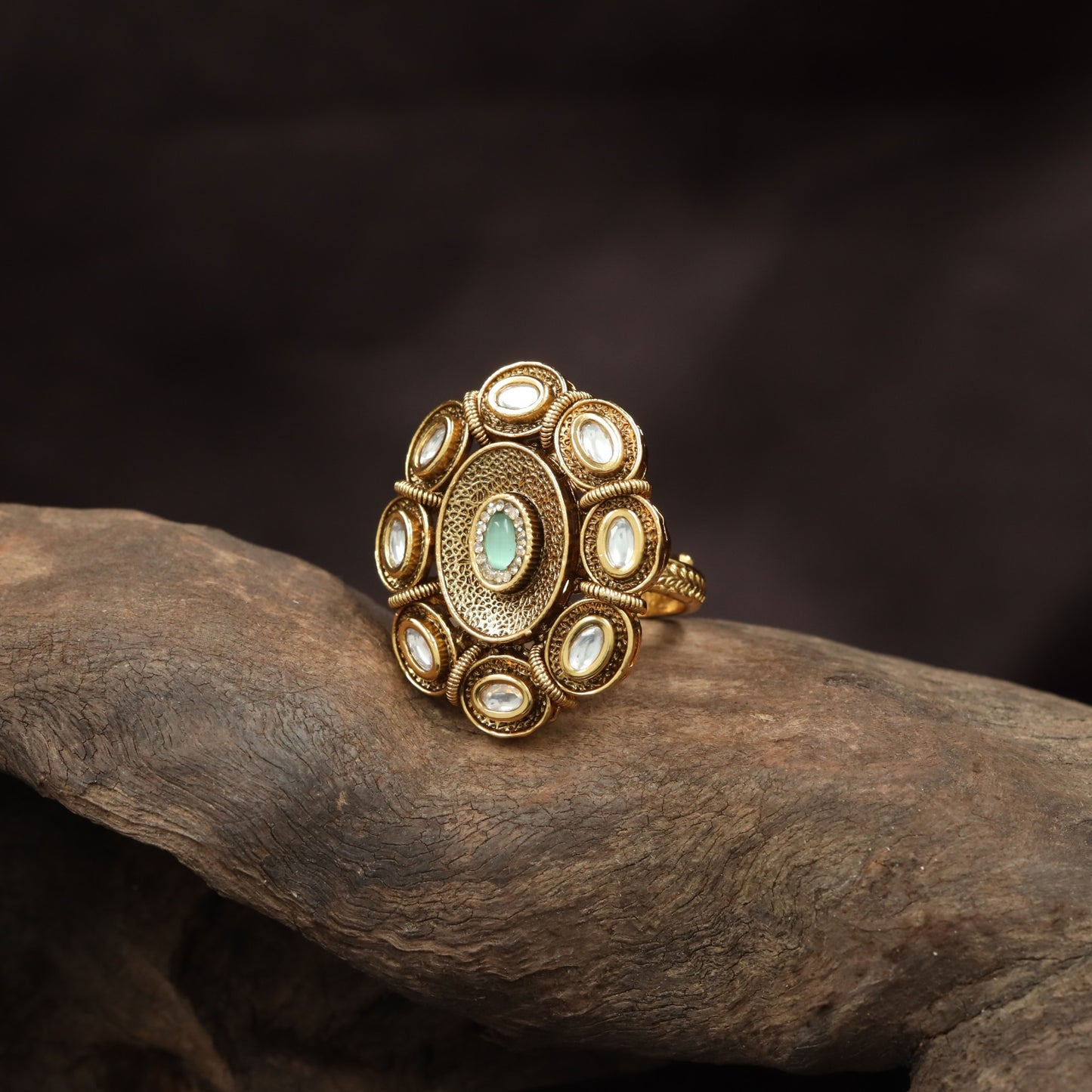 Classic Multi Oval Antique Finger Ring With Ornamental Work