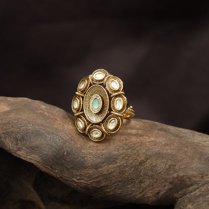 Classic Multi Oval Antique Finger Ring With Ornamental Work
