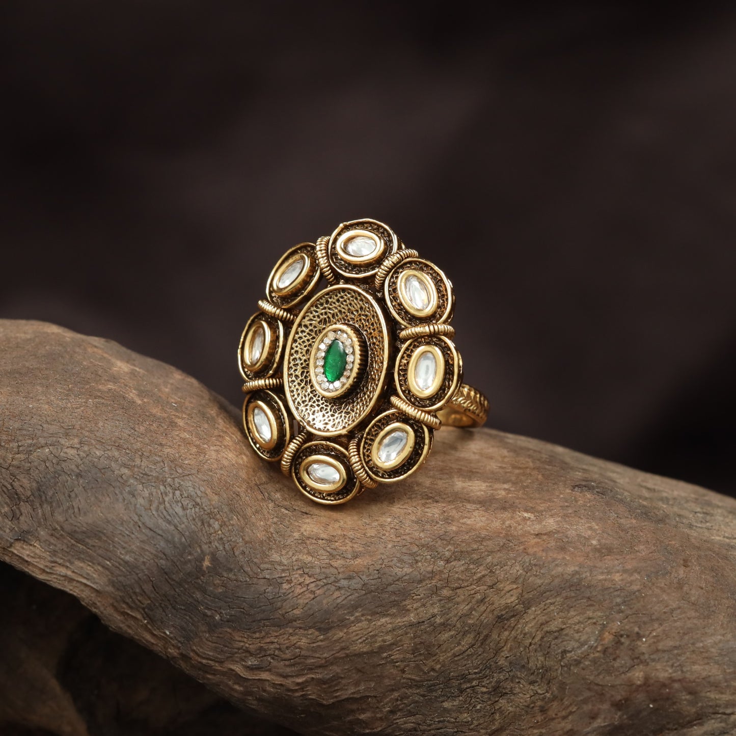 Classic Multi Oval Antique Finger Ring With Ornamental Work