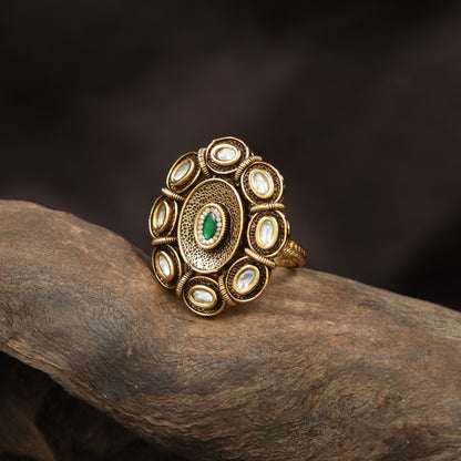 Classic Multi Oval Antique Finger Ring With Ornamental Work
