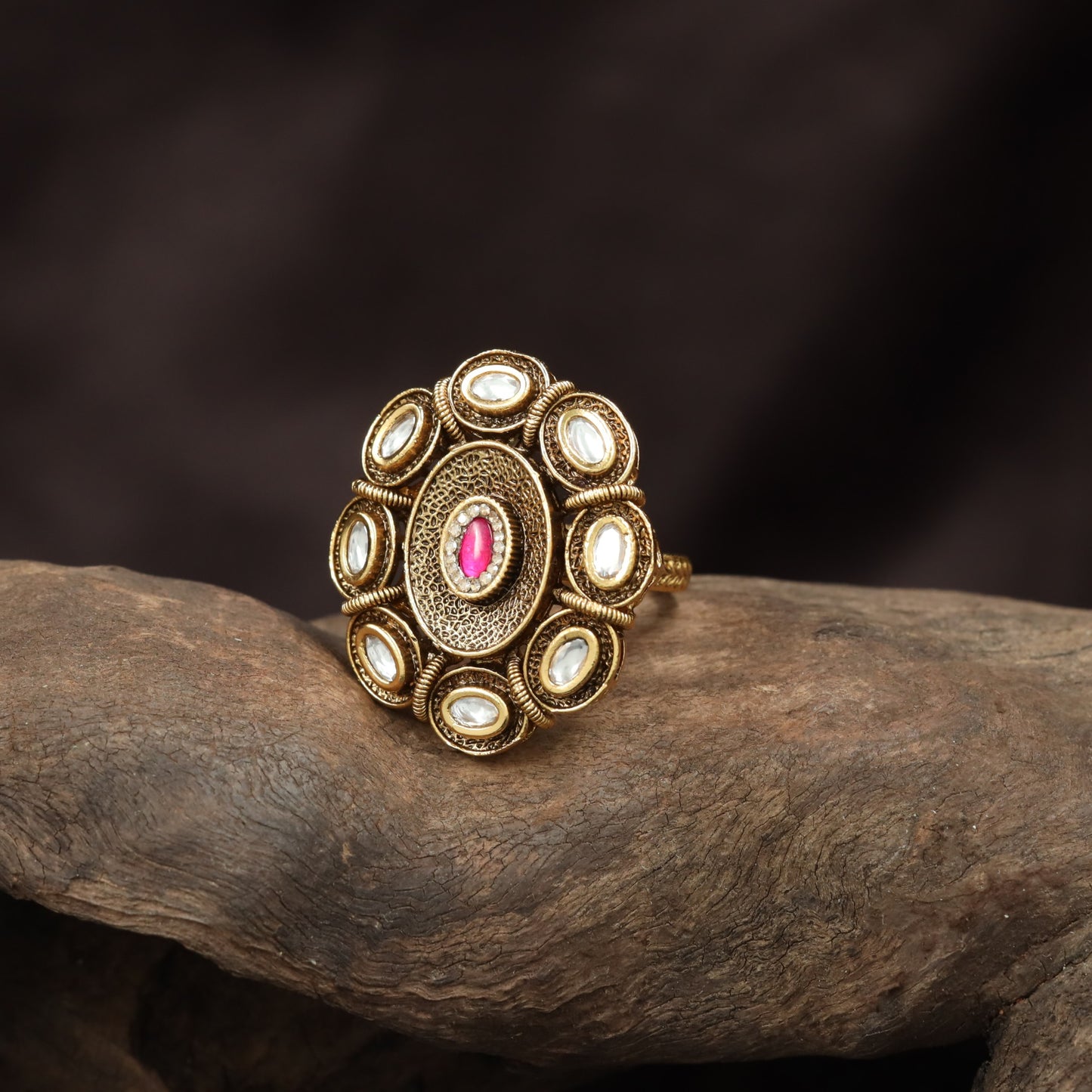 Classic Multi Oval Antique Finger Ring With Ornamental Work