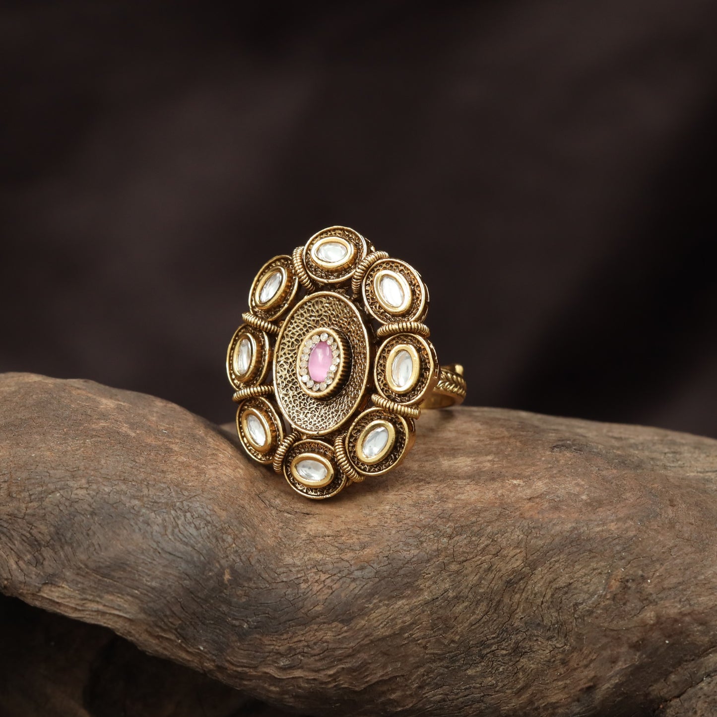 Classic Multi Oval Antique Finger Ring With Ornamental Work