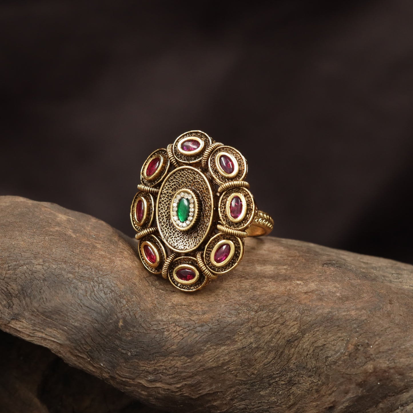 Classic Multi Oval Antique Finger Ring With Ornamental Work