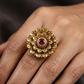 Traditional Layered Floral Antique Finger Ring With Disc Work