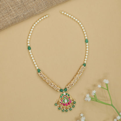 Traditional Pearl Beads Chain with Floral Pendant Layout and Drops