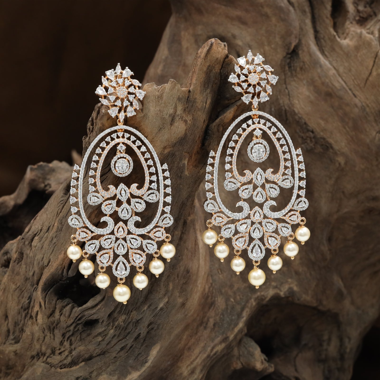 Luxury Cutwork Hanging with Cascading Pearl Danglers