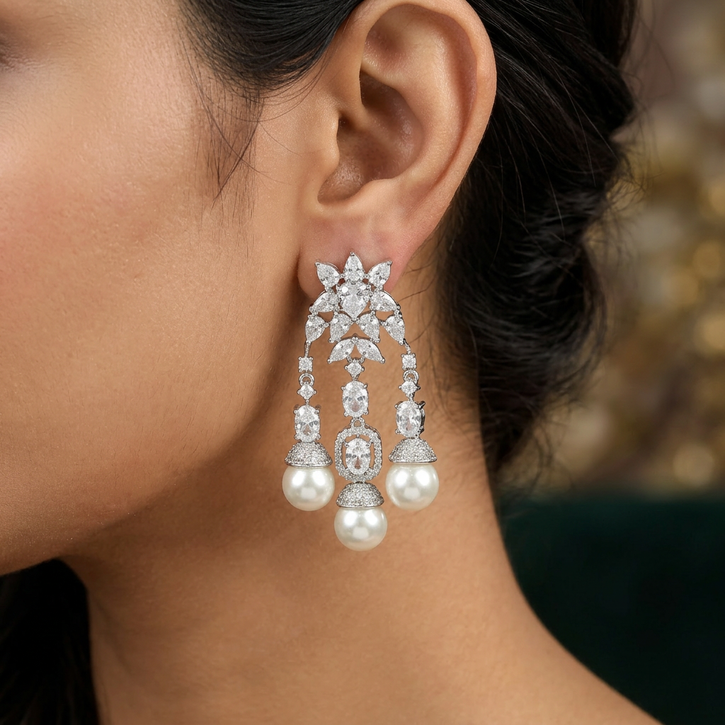 Luxury Pearl Hanging with Structured Floral Connectors and Drop Borders