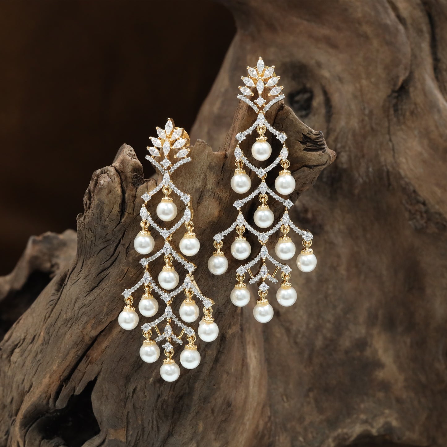 Designer Cascade Hanging with Structured Pearl Chains and Dangling Details