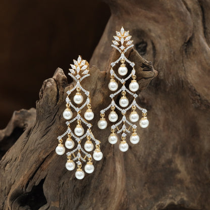 Designer Cascade Hanging with Structured Pearl Chains and Dangling Details