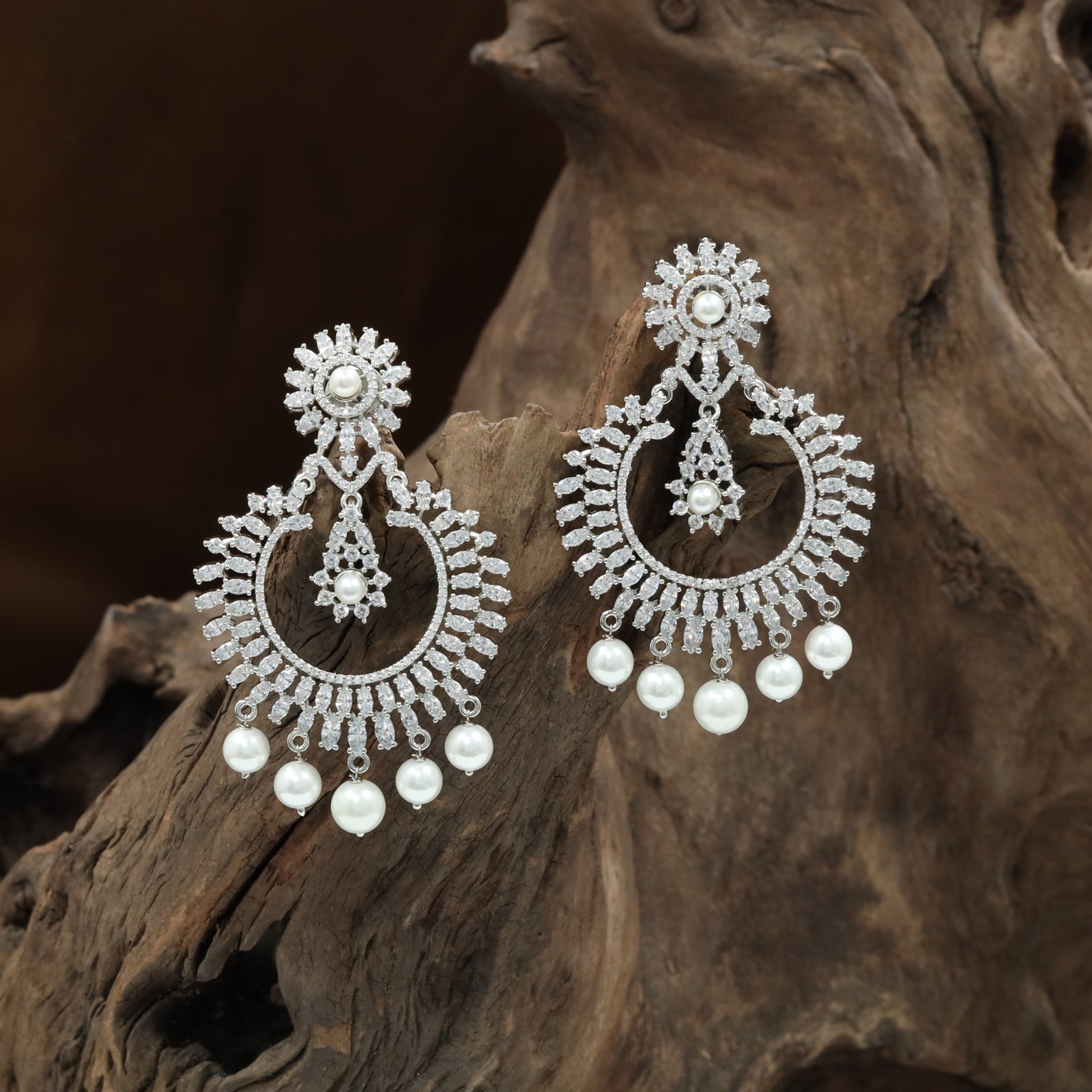 Premium Open Hanging with Structured Hoop Layout and Pearl Drops