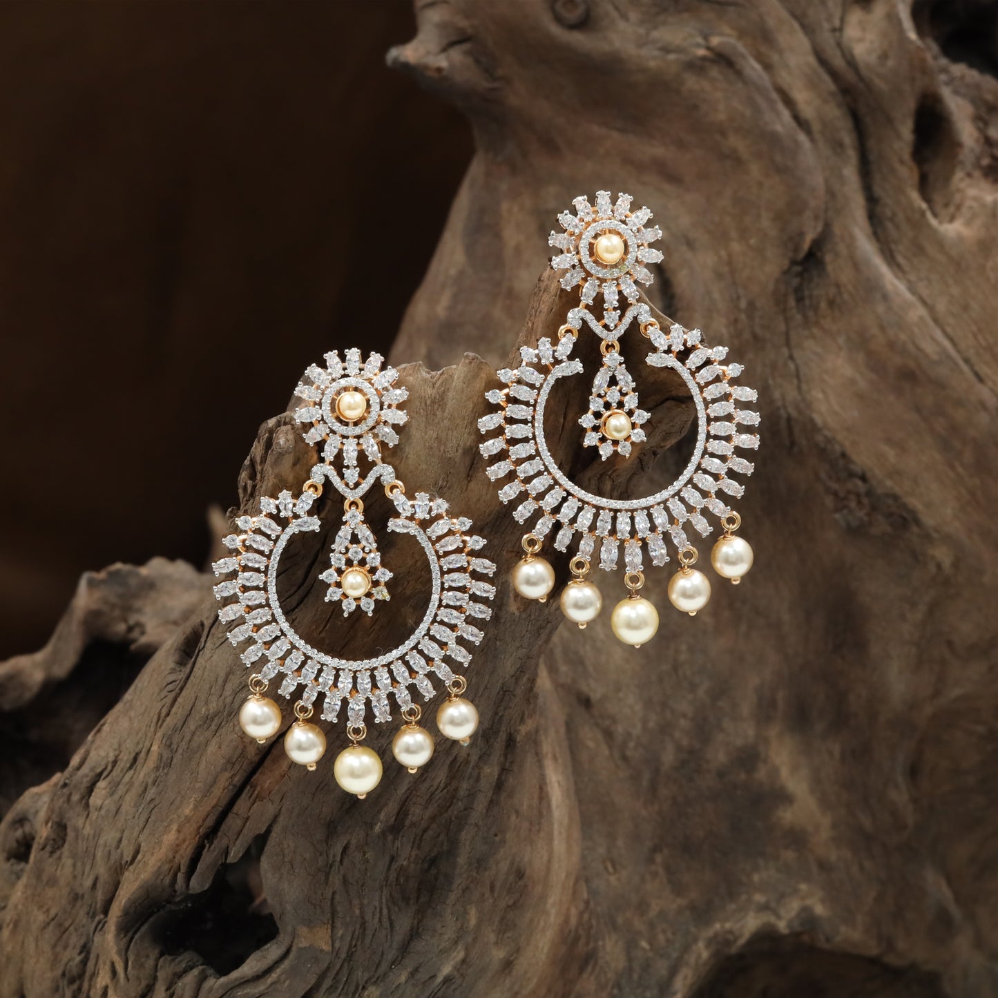Premium Open Hanging with Structured Hoop Layout and Pearl Drops