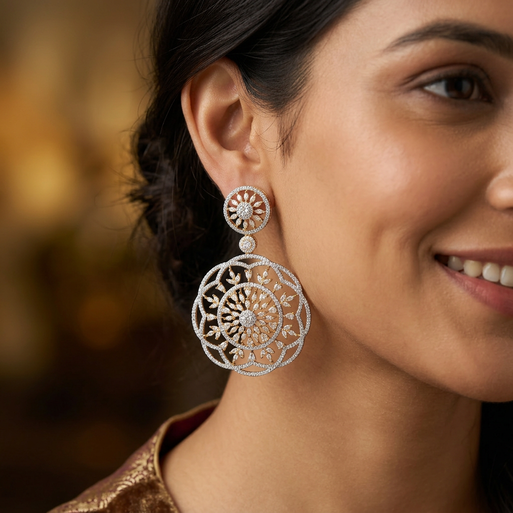 Ethereal Open Hanging with Structured Round Pattern Detailing