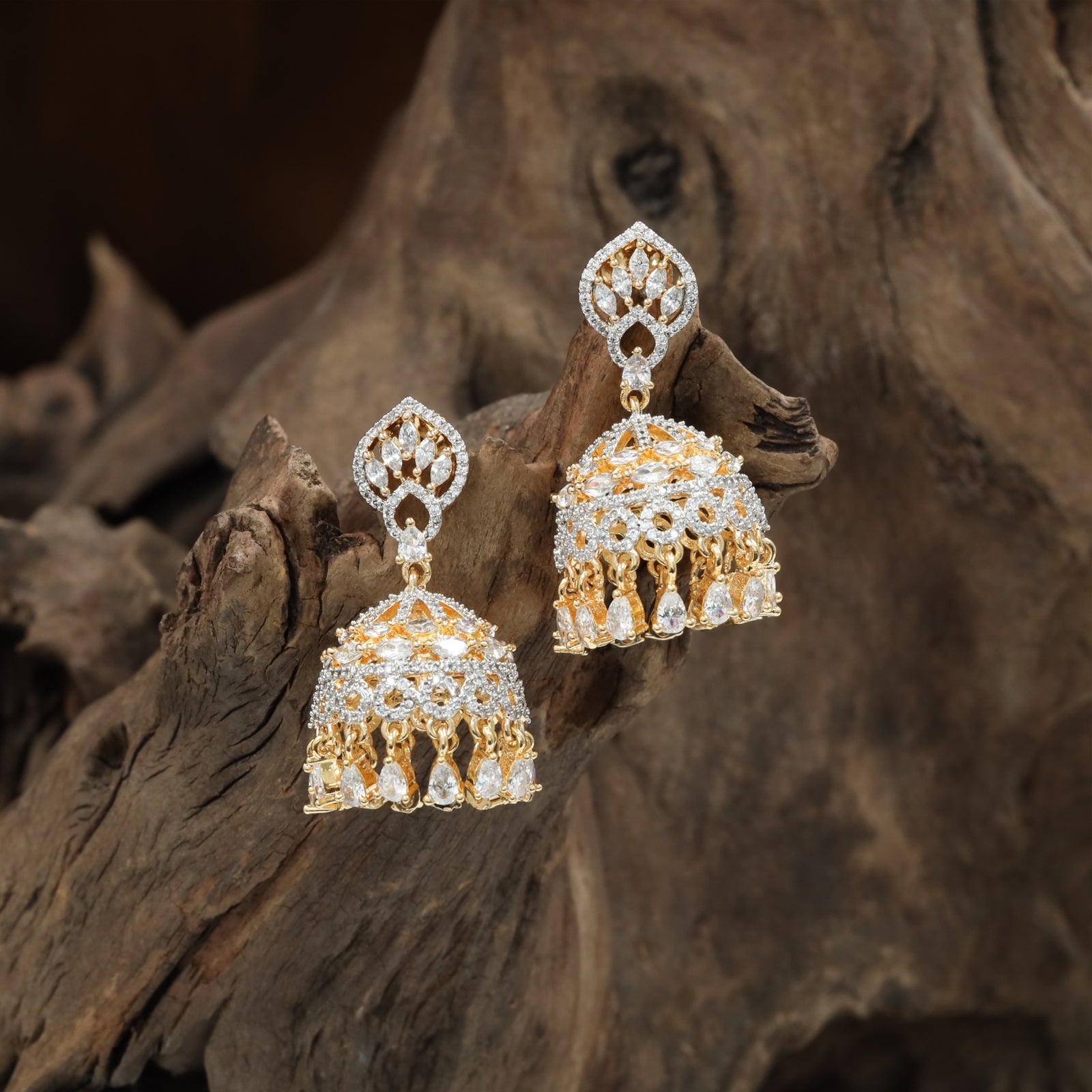 Velvet Dome GJ Jumka with Open Lattice Detailing and Dangling Drops